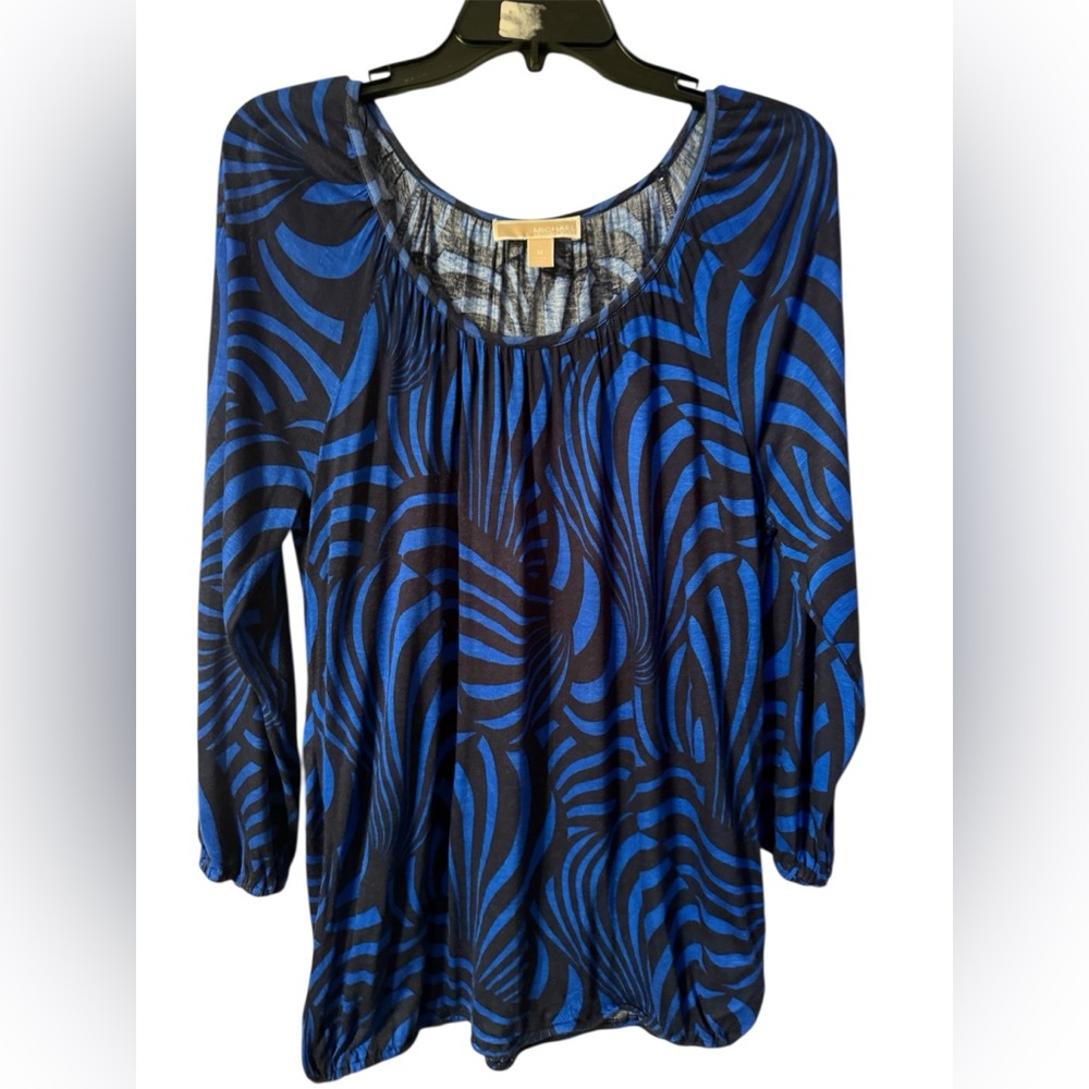 Blue and Black Patterned Women's Top Michael Kors M three-quarter length sleeve